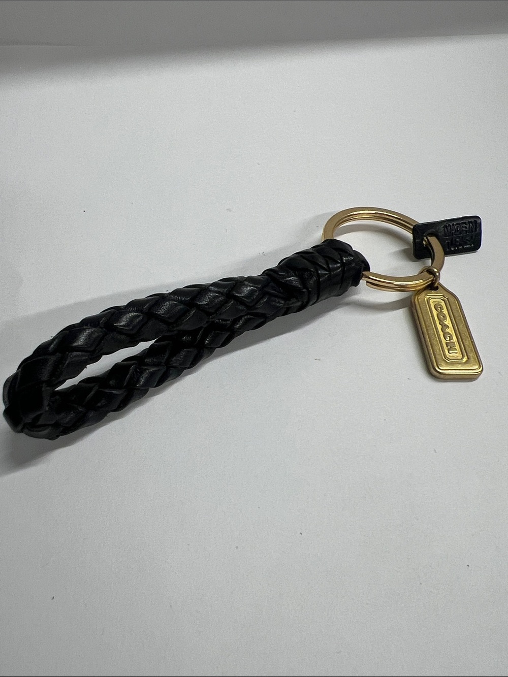 Coach Black Braided Leather Key Fob Style No. 7204